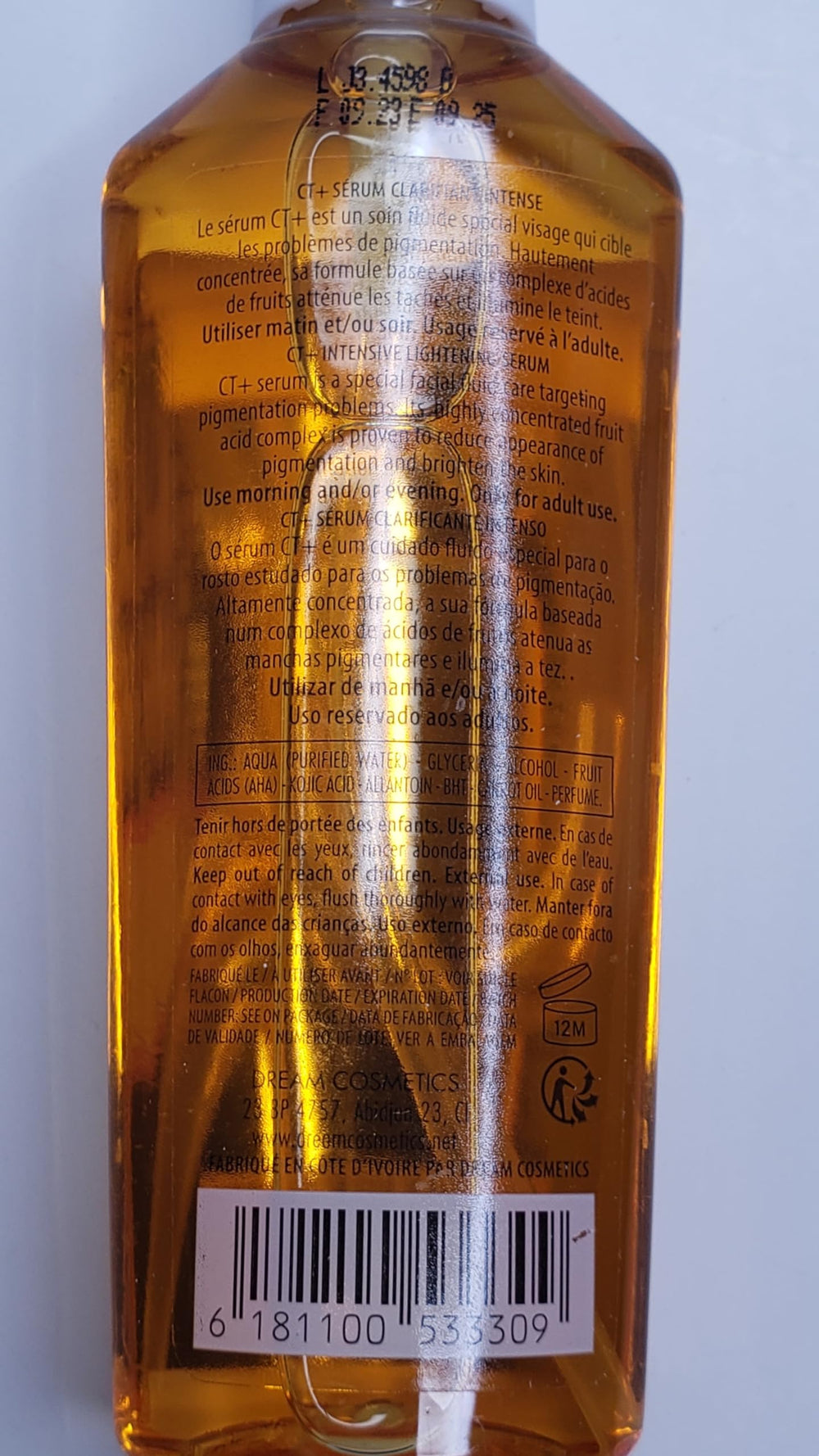 CT+ Clear Therapy serum bottle promotes subtle skin glow