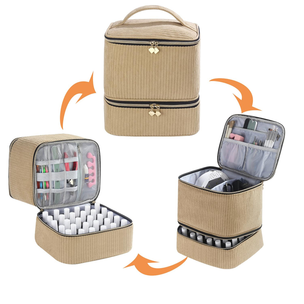 CTWWFS corduroy nail polish organizer keeps polish, lamp, and tools organized on the go.
