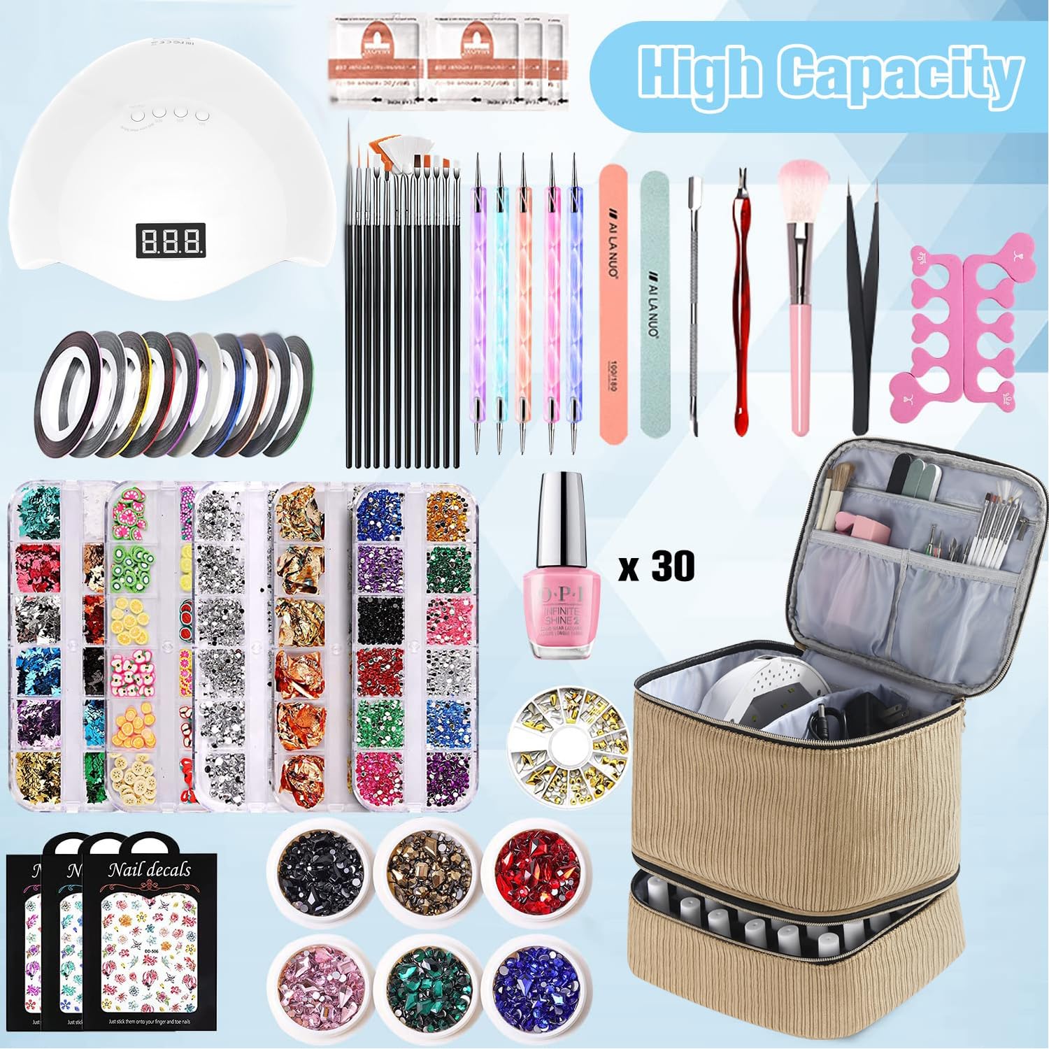 CTWWFS corduroy nail polish organizer bottom compartment fits 30 bottles securely during transport.