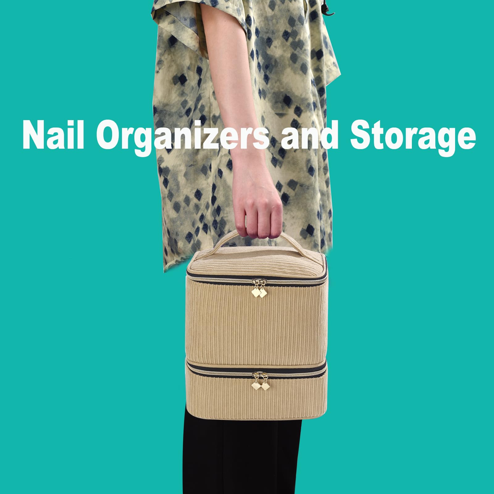 CTWWFS corduroy nail polish organizer double-layer design reduces vanity clutter.