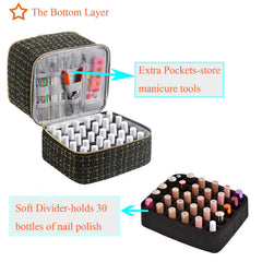 CTWWFS nail-bottle-storage-bottom-compartment highlights room for 30 bottles protected by foam
