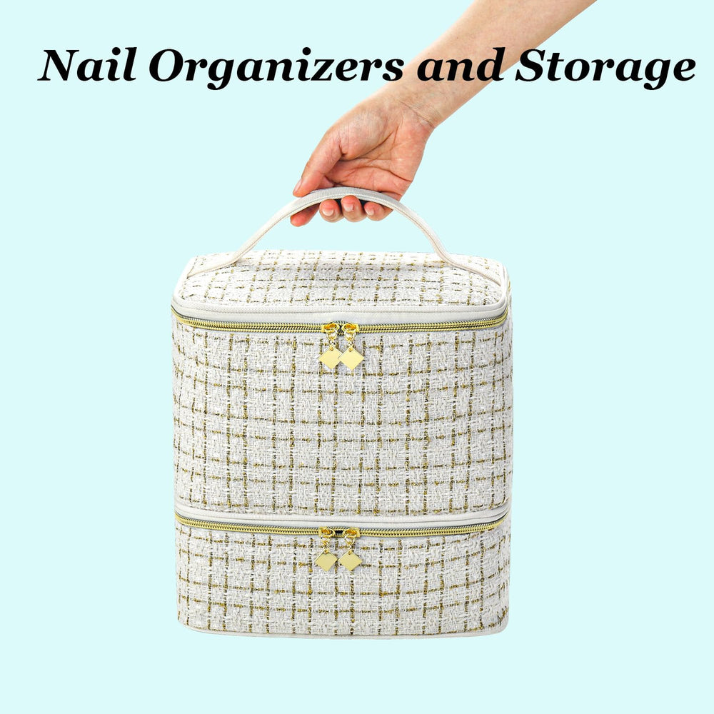 CTWWFS nail-polish-organizer-case open upper layer showcases lamp storage and tool pockets for tidy DIY manicures.