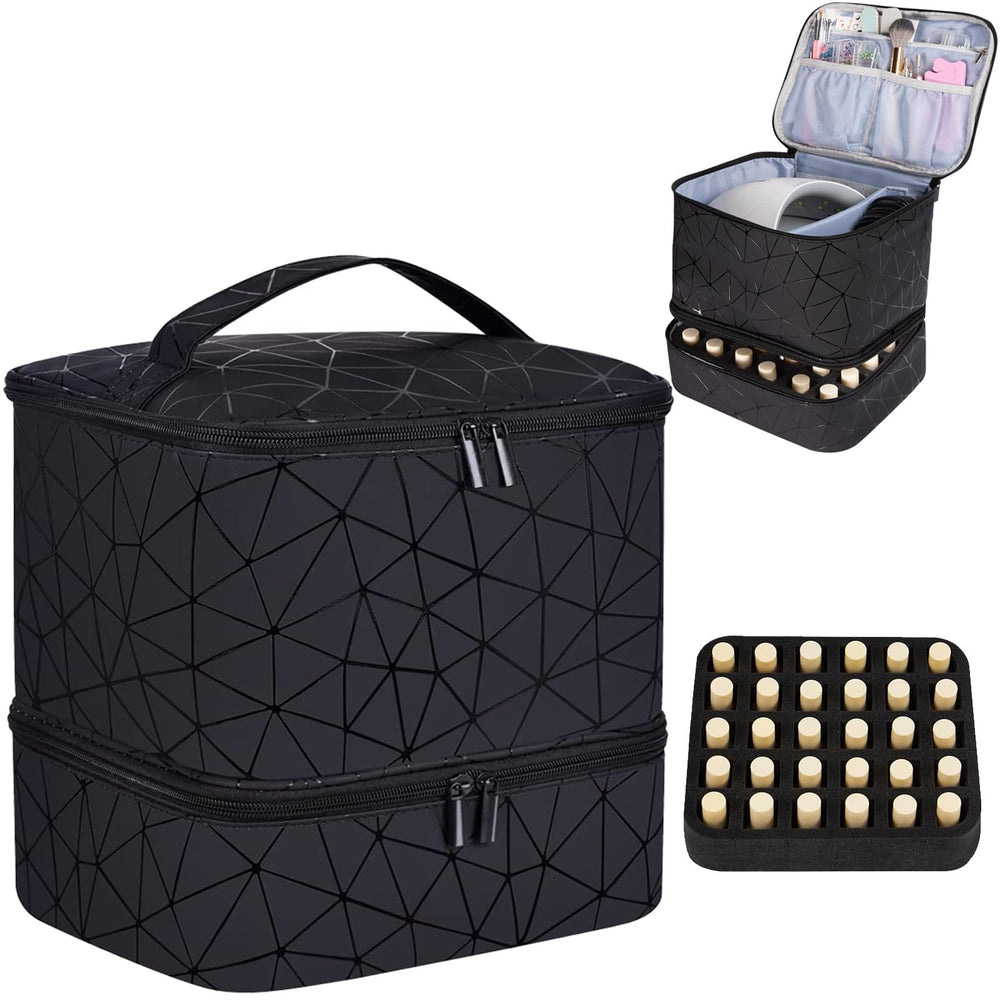 CTWWFS PU leather nail polish organizer case top view for effortless travel-ready organization.