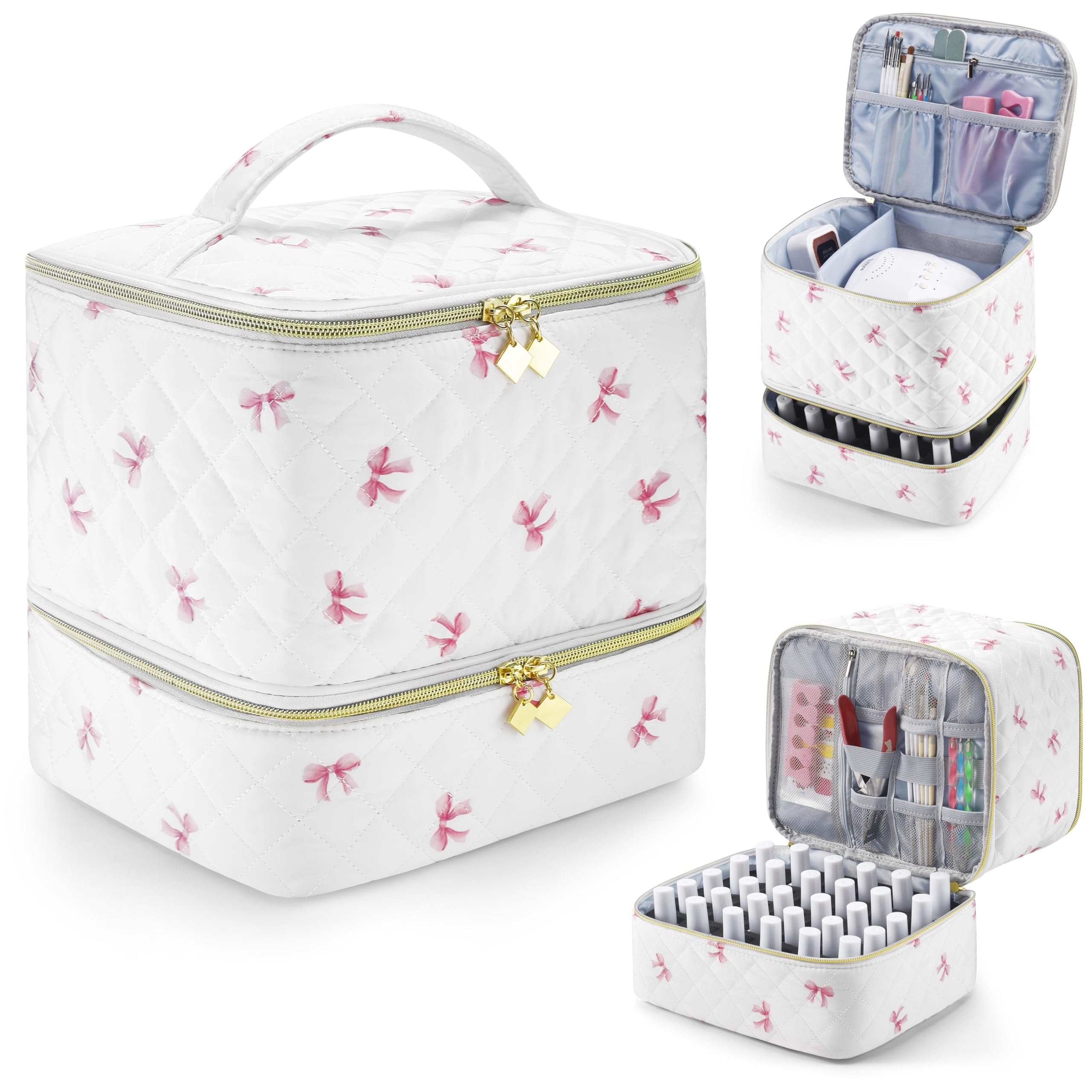 CTWWFS PU leather nail polish organizer showing sturdy, portable design for travel.