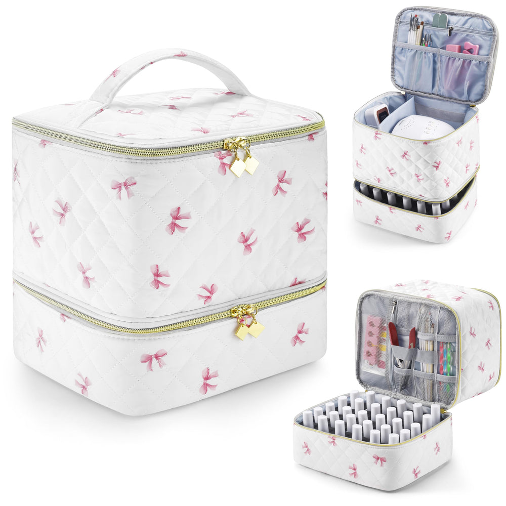 CTWWFS PU leather nail polish organizer showing sturdy, portable design for travel.