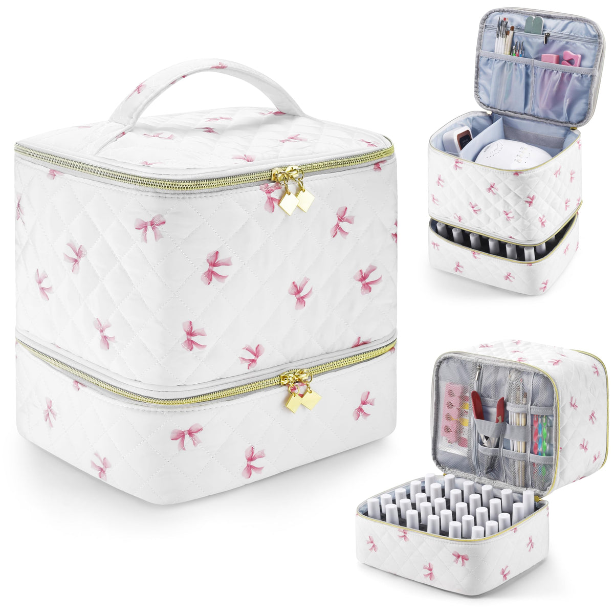 CTWWFS PU leather nail polish organizer showing sturdy, portable design for travel.