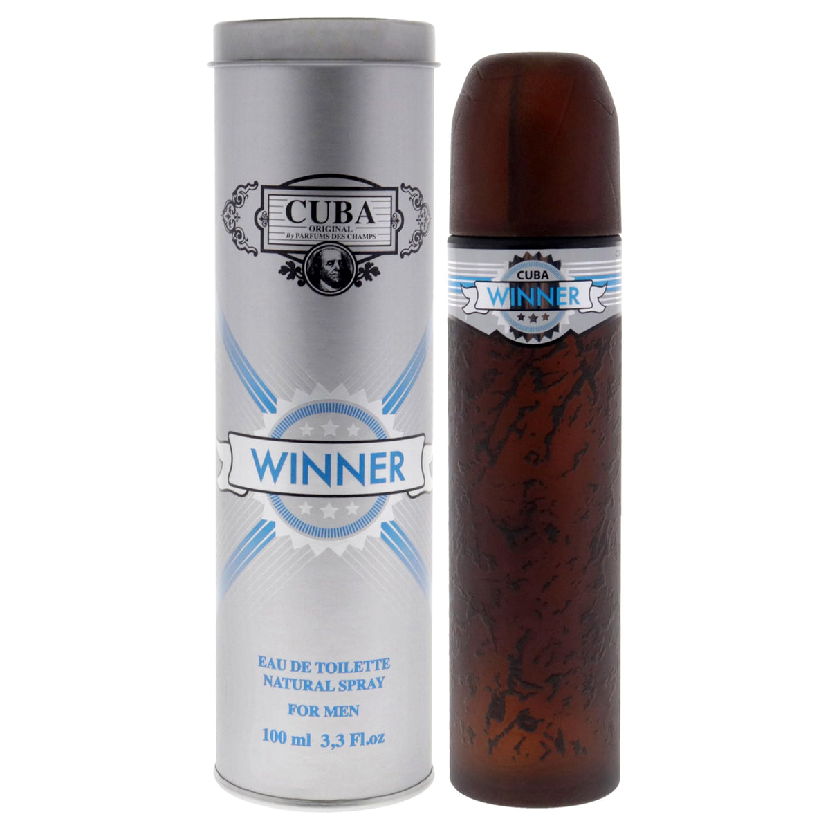 Cuba Winner EDT bottle front view highlights vibrant multi-color design.