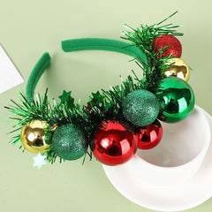 Cubahop headband green bells close-up shows red, green, silver bells adding classic holiday sparkle.
