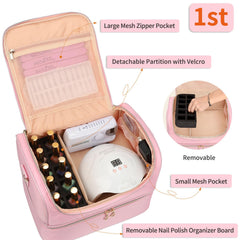 CUBETASTIC double-layer-organizer-nail-case stores tools and bottles neatly.