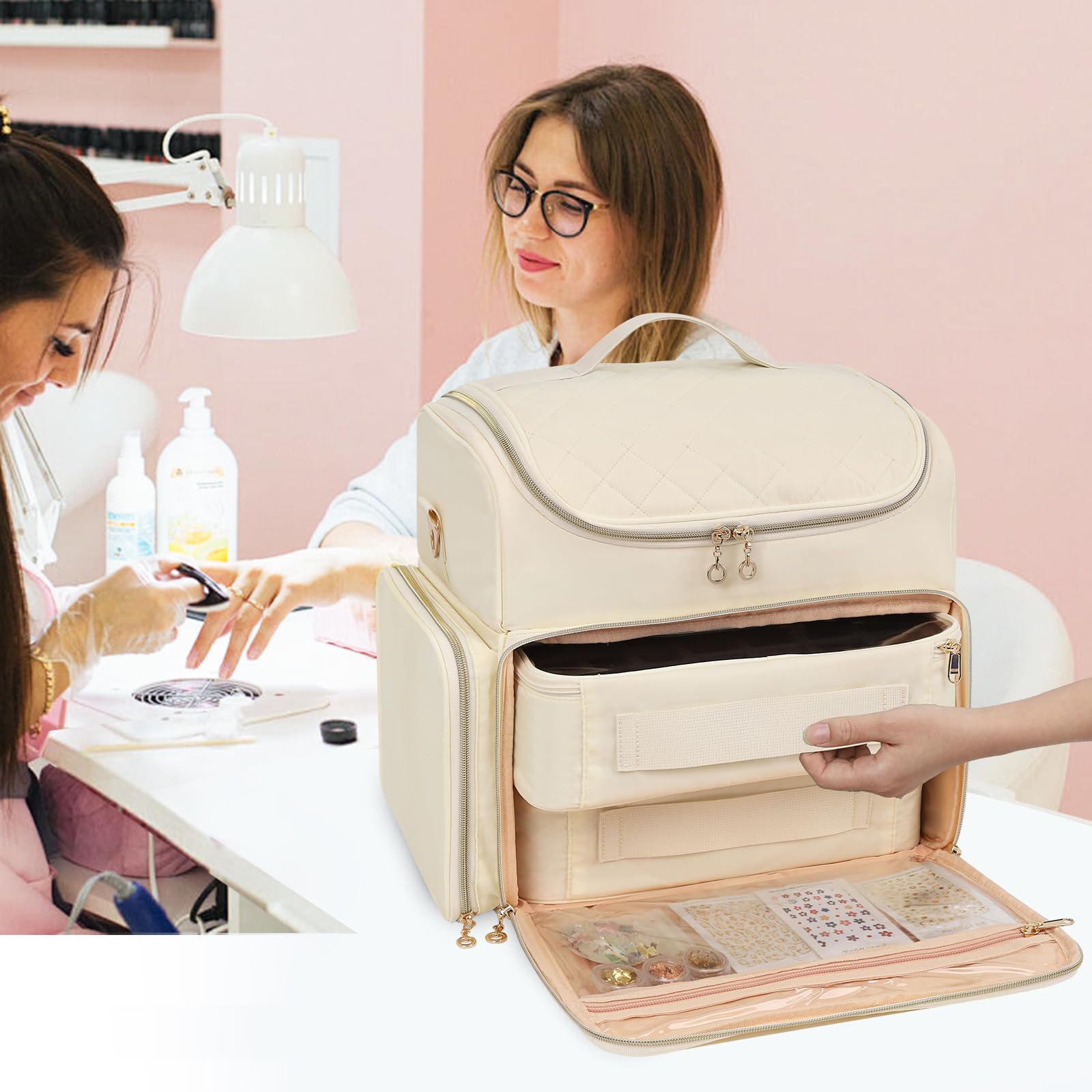 CUBETASTIC holds 86 bottles across compartments, ideal for busy nail techs.