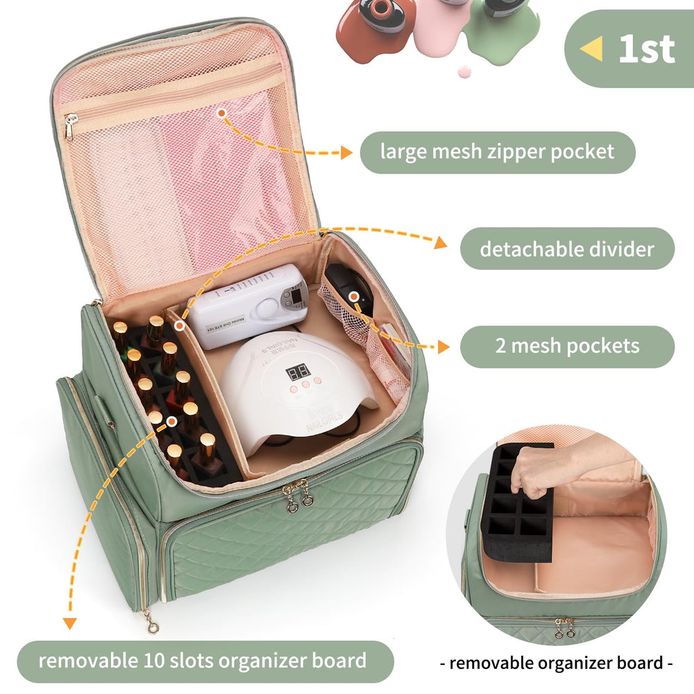 CUBETASTIC green nail polish organizer open-top showing removable pouches.