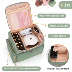 CUBETASTIC green nail polish organizer open-top showing removable pouches.