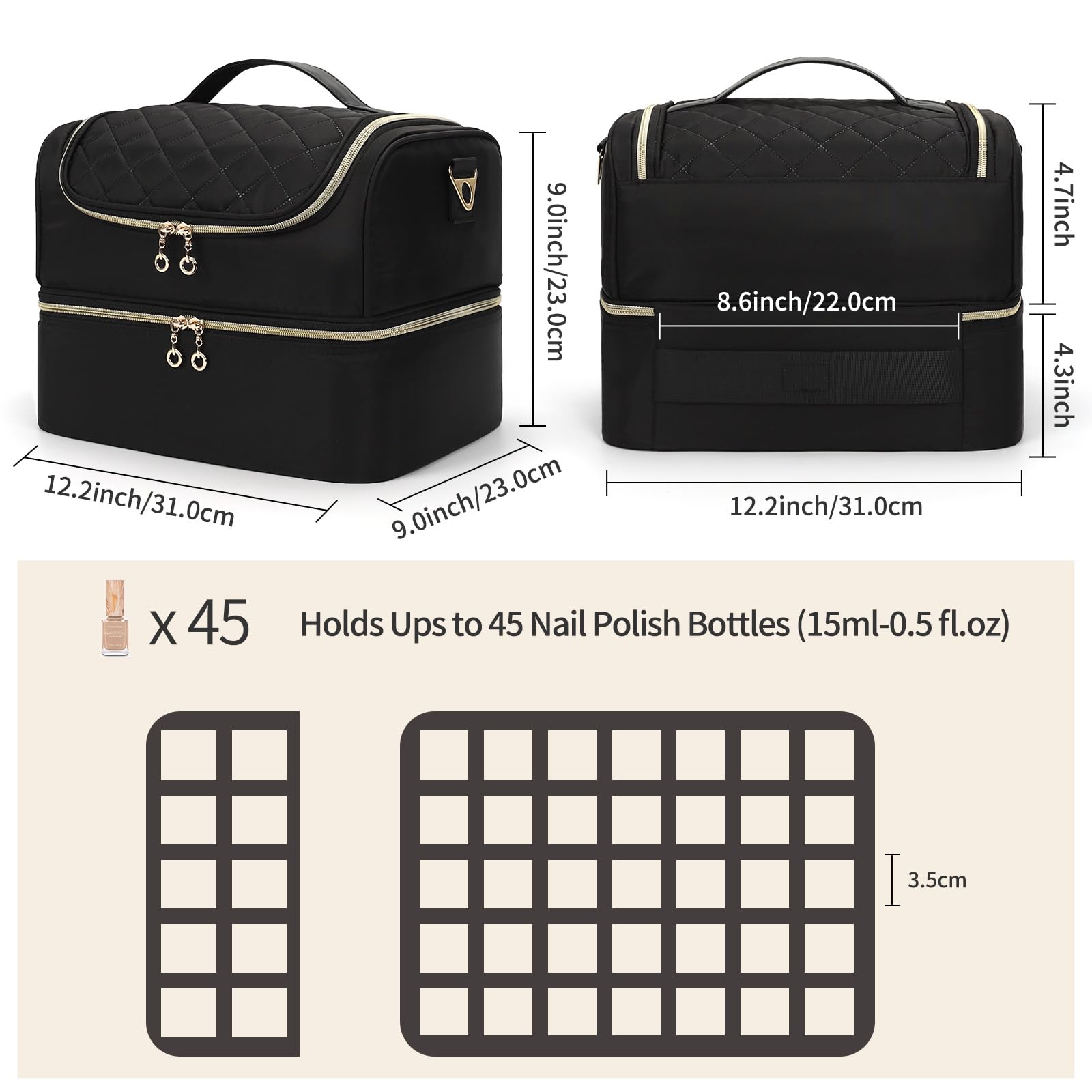 CUBETASTIC organizer open layout highlights large capacity for bottles and tools.