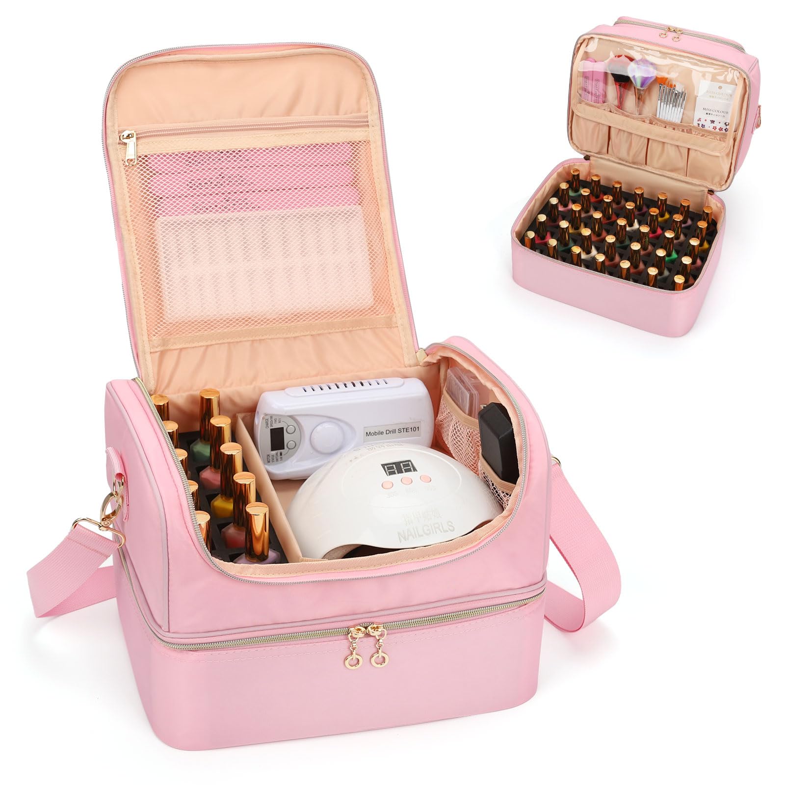 CUBETASTIC nail-polish-organizer pink with 45 slots helps keep polish collection organized.