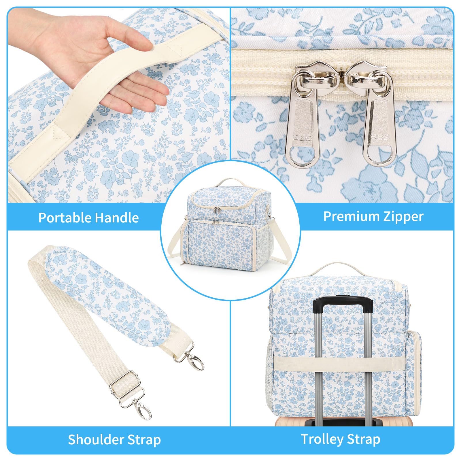 CUBETASTIC case offers handle, luggage strap, and adjustable shoulder strap