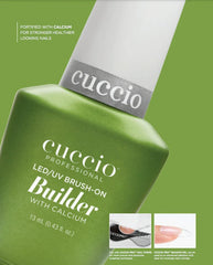 Cuccio Brush-On Builder bottle shows precision for building and shaping natural nails.
