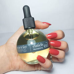 Cuccio Naturale Cuticle Oil absorption shot showing grease-free hydration and quick skin absorption.