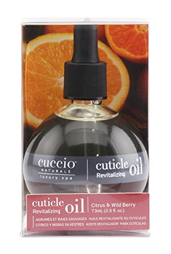 Cuccio Naturale Cuticle Oil Citrus Wild Berry bottle label emphasizing refreshing fragrance.