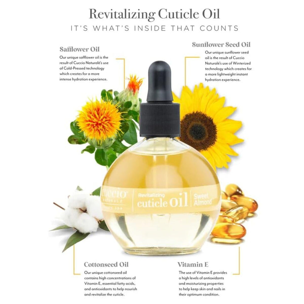 Cuccio Naturale Revitalizing Cuticle Oil close-up label showing paraben-free cruelty-free formula