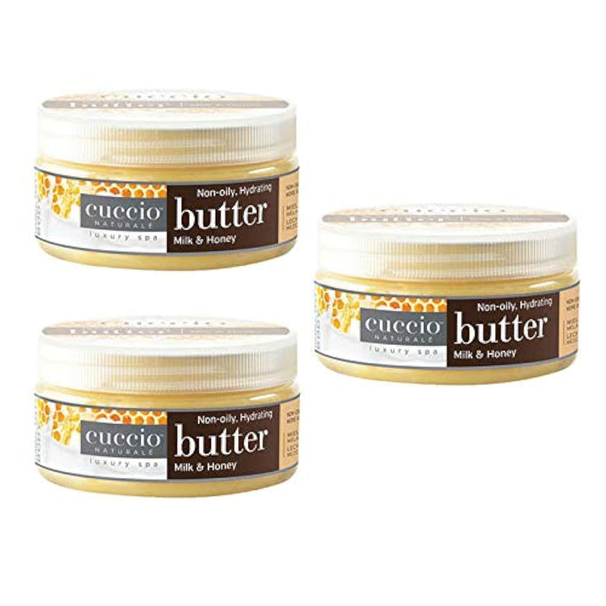 Cuccio Naturale Milk & Honey Butter Blend Lotion pack-3 front view provides long-lasting moisture