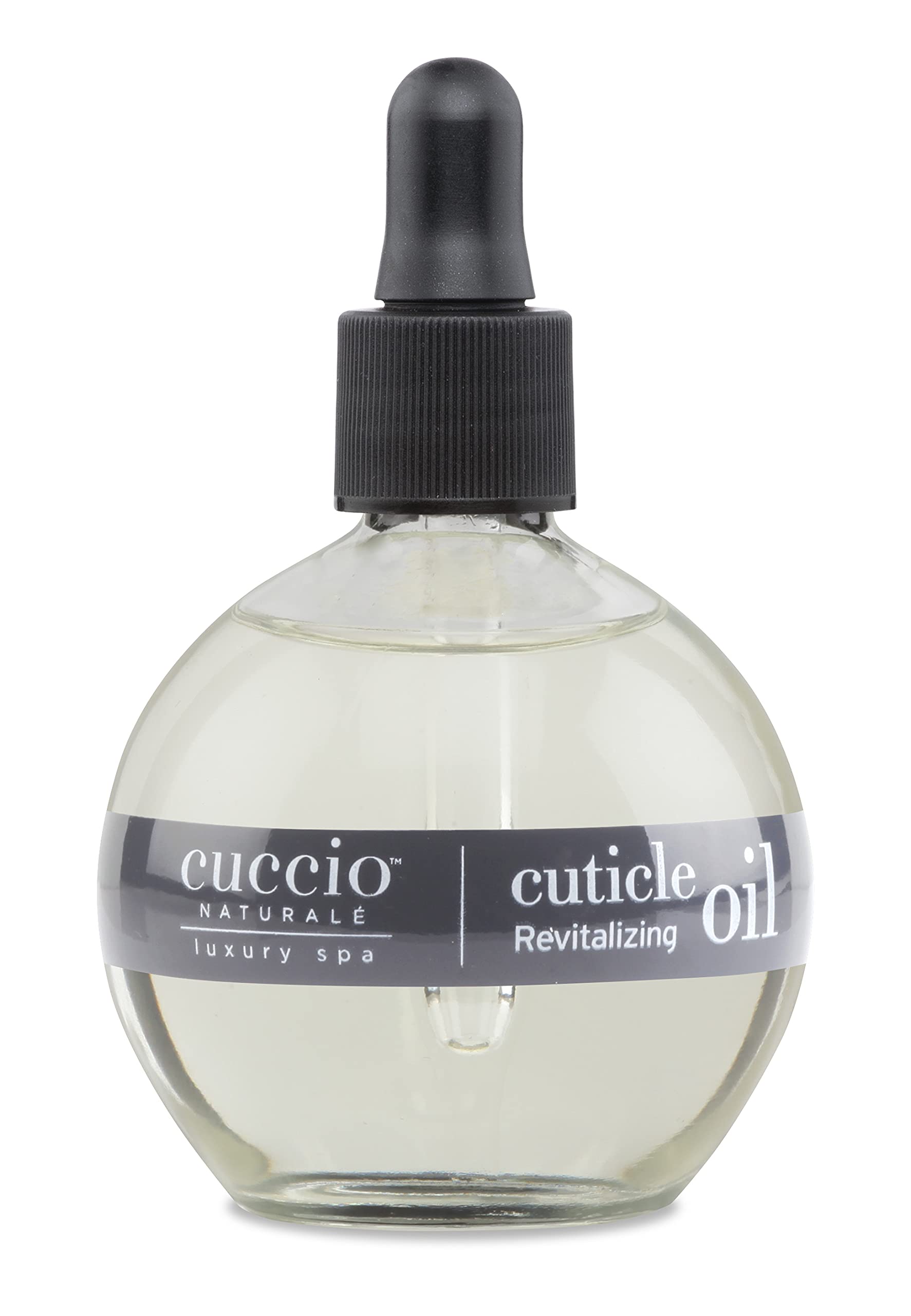 Cuccio Naturale Peach & Vanilla Cuticle Revitalizing Oil bottle shows hydrating cuticle care