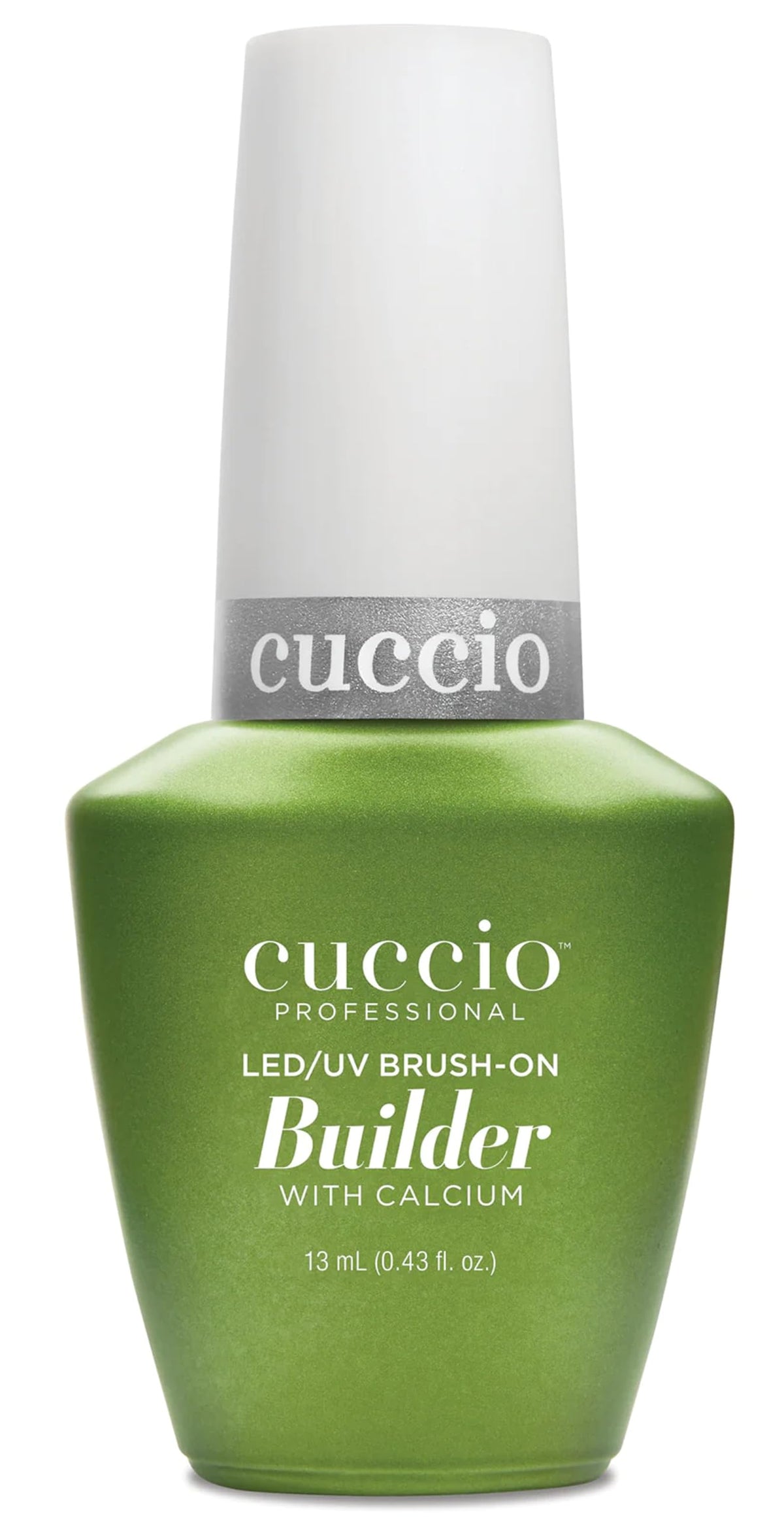 Cuccio Pro Brush-On Builder Gel clear bottle close-up showing chip-resistant finish