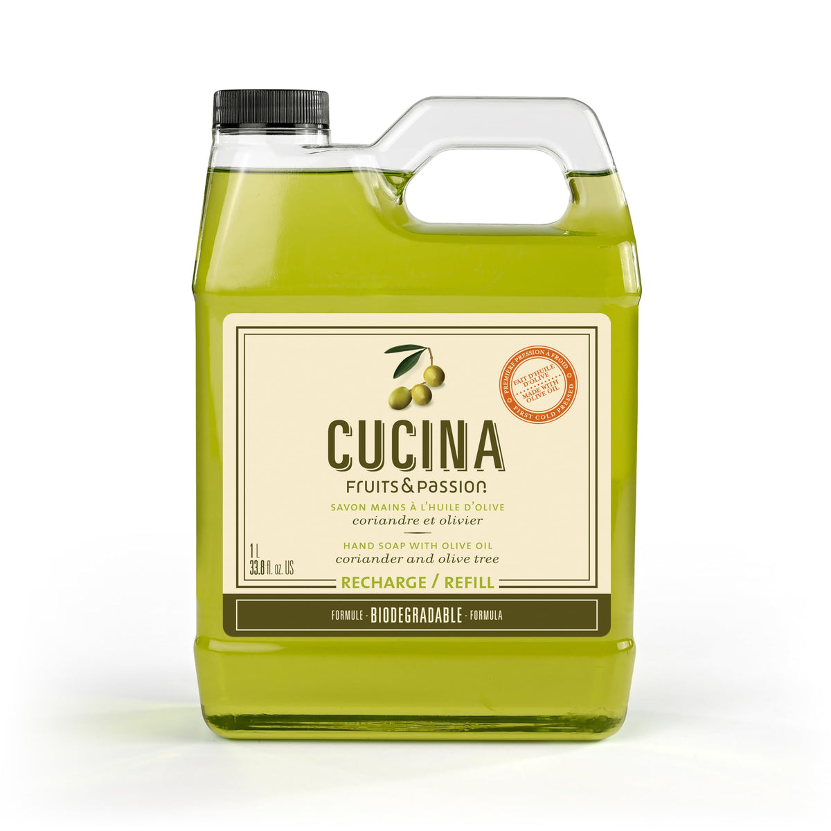 Cucina Fruits & Passion hand soap bottle with olive oil for gentle cleansing