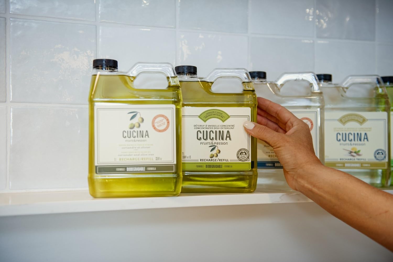 Cucina Fruits & Passion hand soap beside kitchen sink for daily hand care