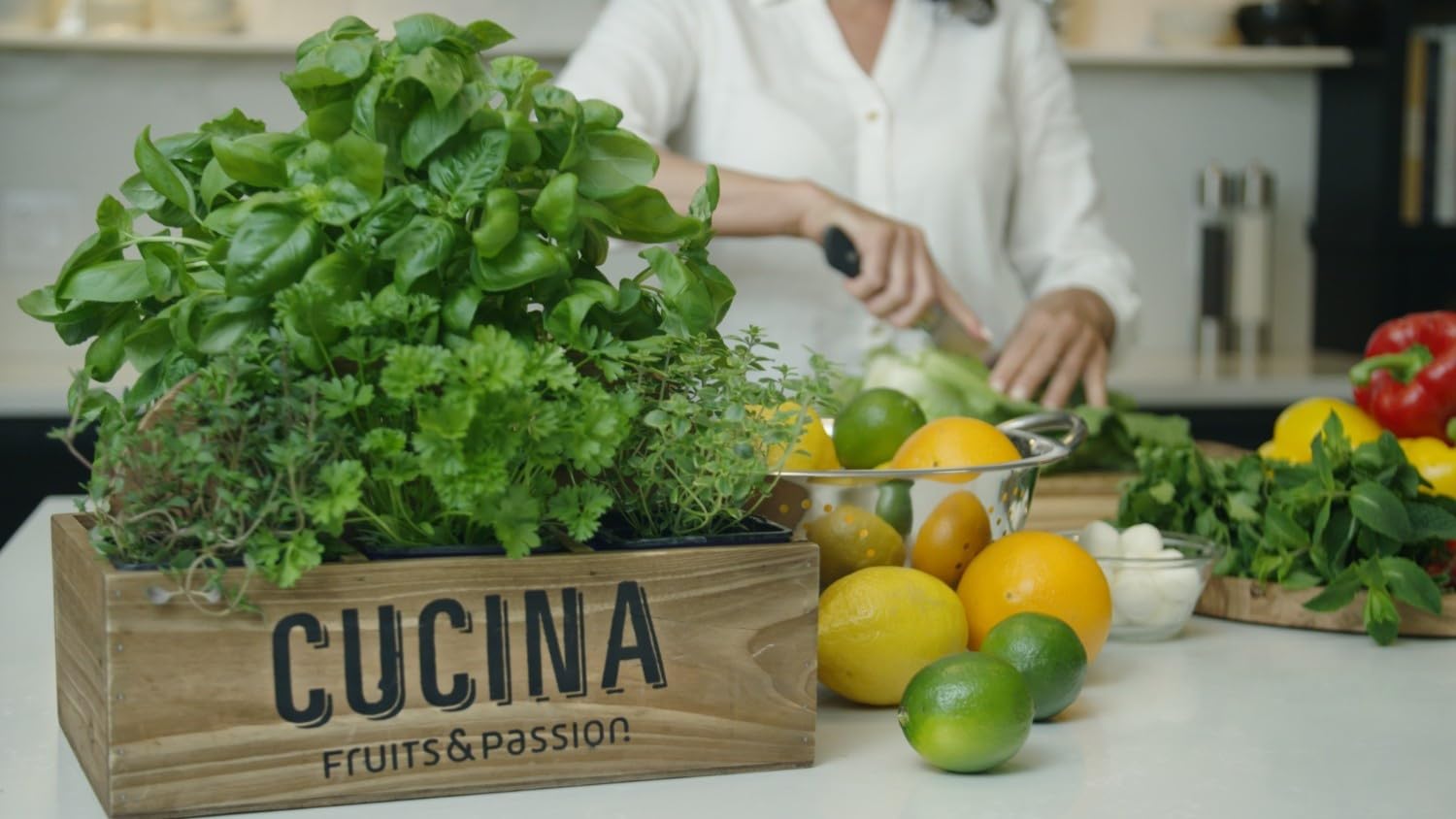 Olive oil droplets highlight nourishing, moisturizing lather of Cucina hand soap