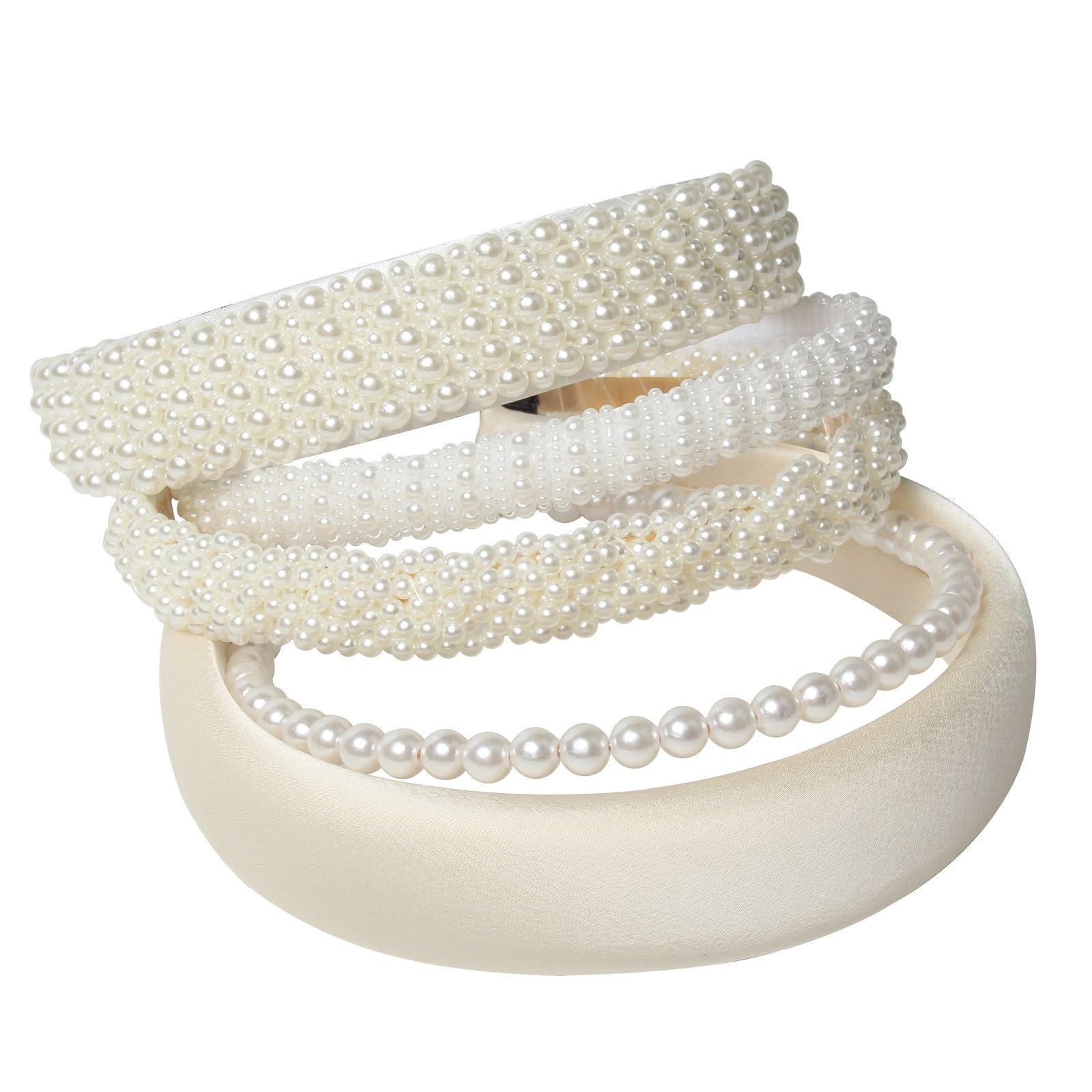 Cuizhiyu 5PK White Pearl Headbands set; dainty pearls for versatile everyday style.