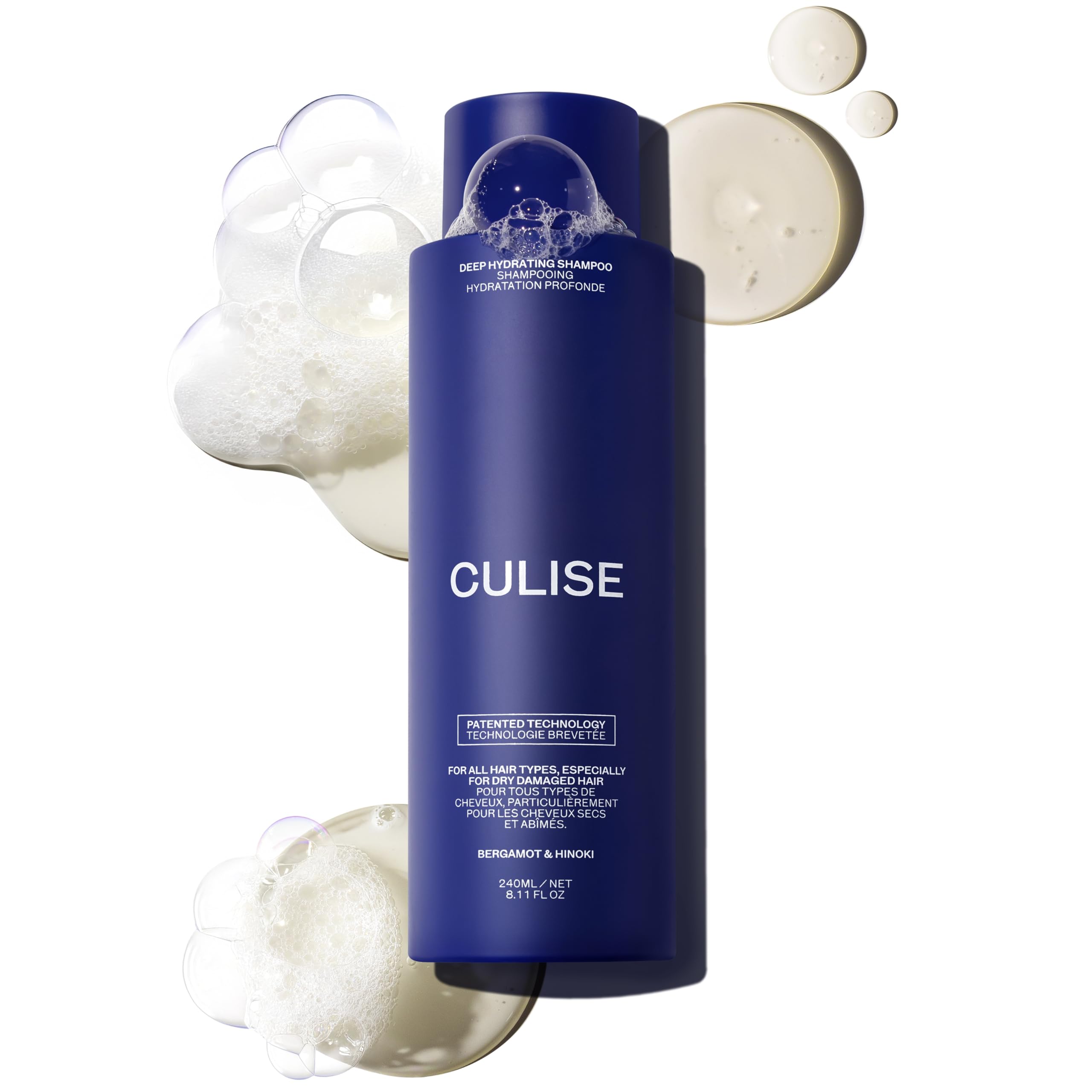 CULISE deep hydrating shampoo bottle showing lasting moisture for dry hair.