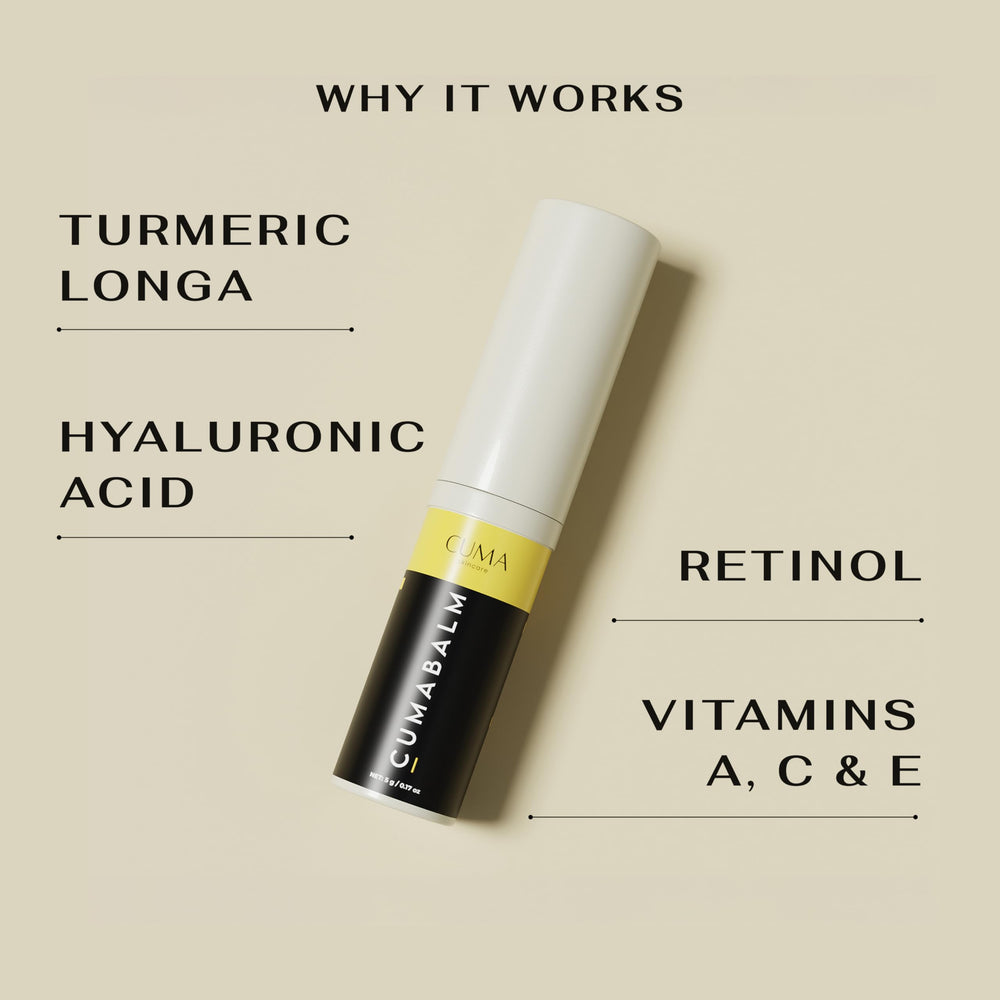 CUMA CumaBalm highlights turmeric and retinol ingredients for brightening