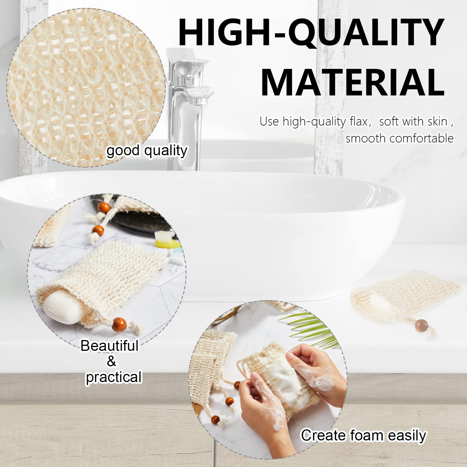 Cunhill soap saver bag wooden bead closeup showcases stylish, durable drawstring design