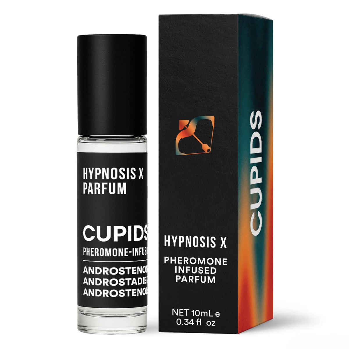 Cupids Hypnosis roll-on 10ml packaging highlights portable pheromone fragrance for on-the-go confidence.