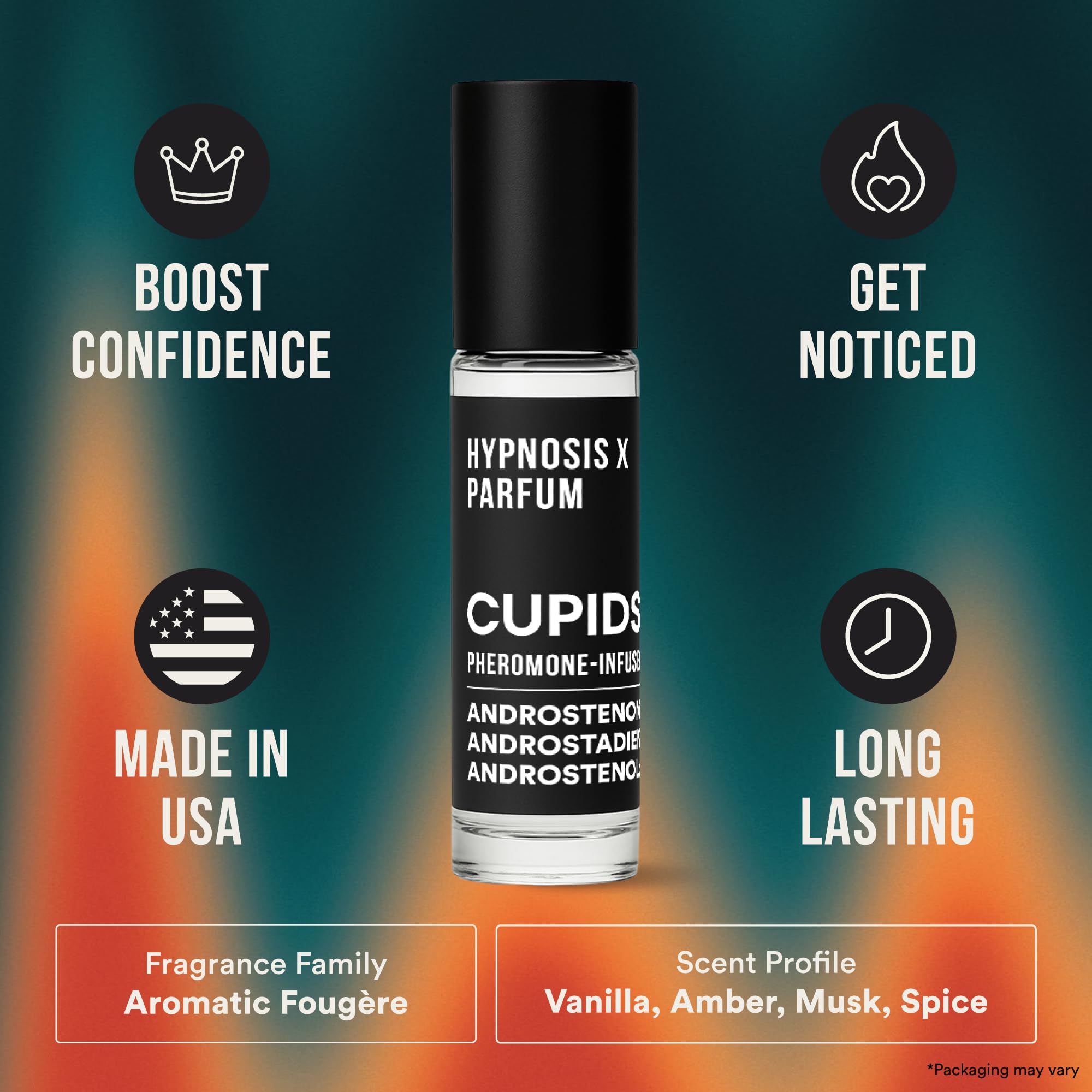 Cupids Hypnosis roll-on 10ml travel tube emphasizes pocket-friendly fragrance wherever you go.