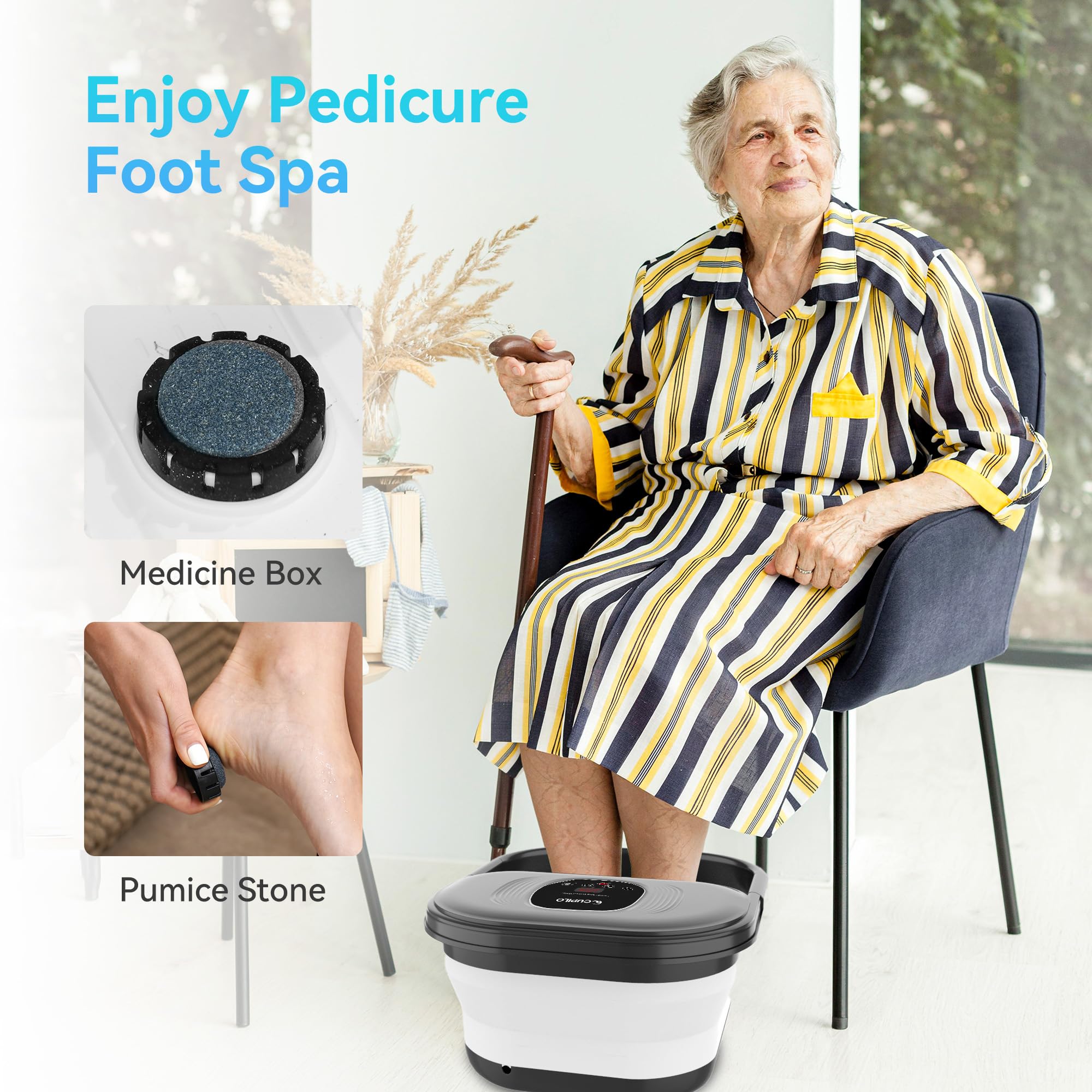 CuPiLo Foot Spa red-light feature adds a relaxing spa ambiance.