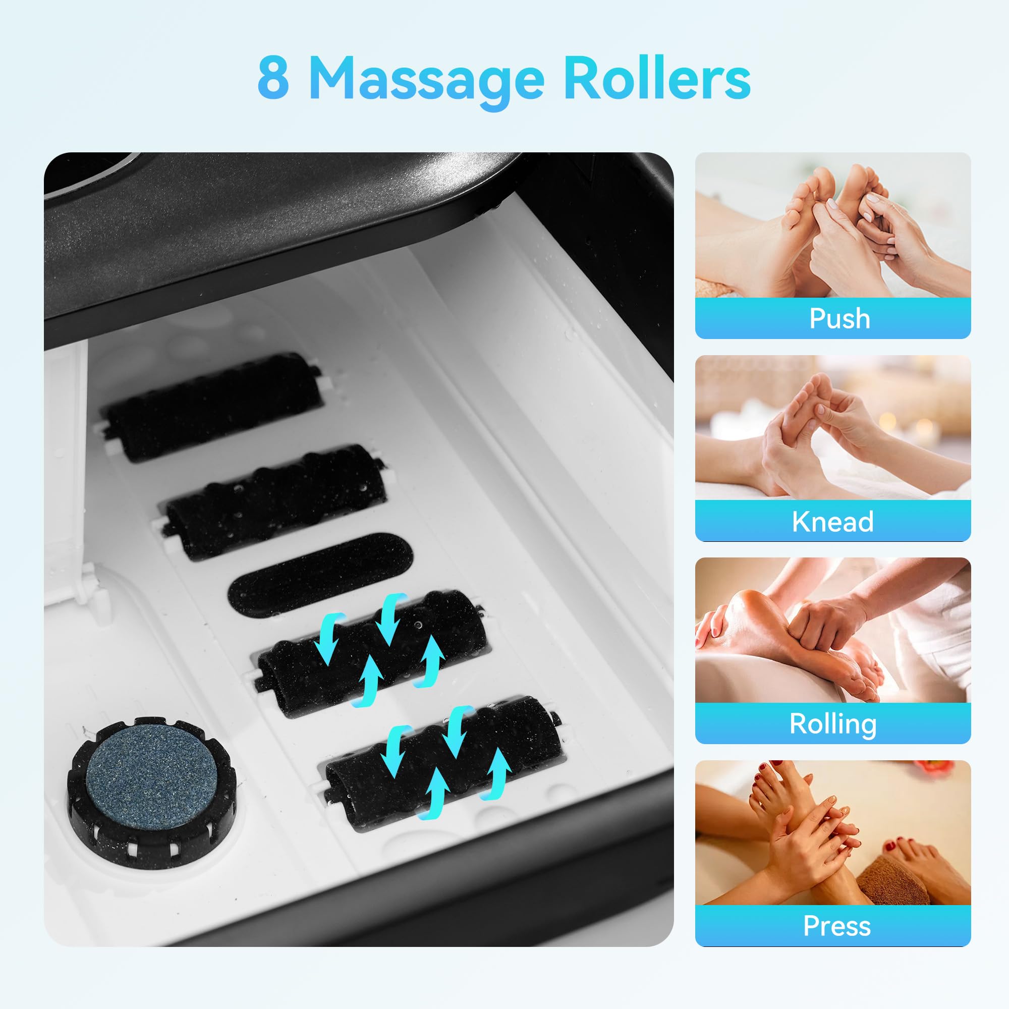 CuPiLo Foot Spa shiatsu rollers deliver targeted foot massage and relief.