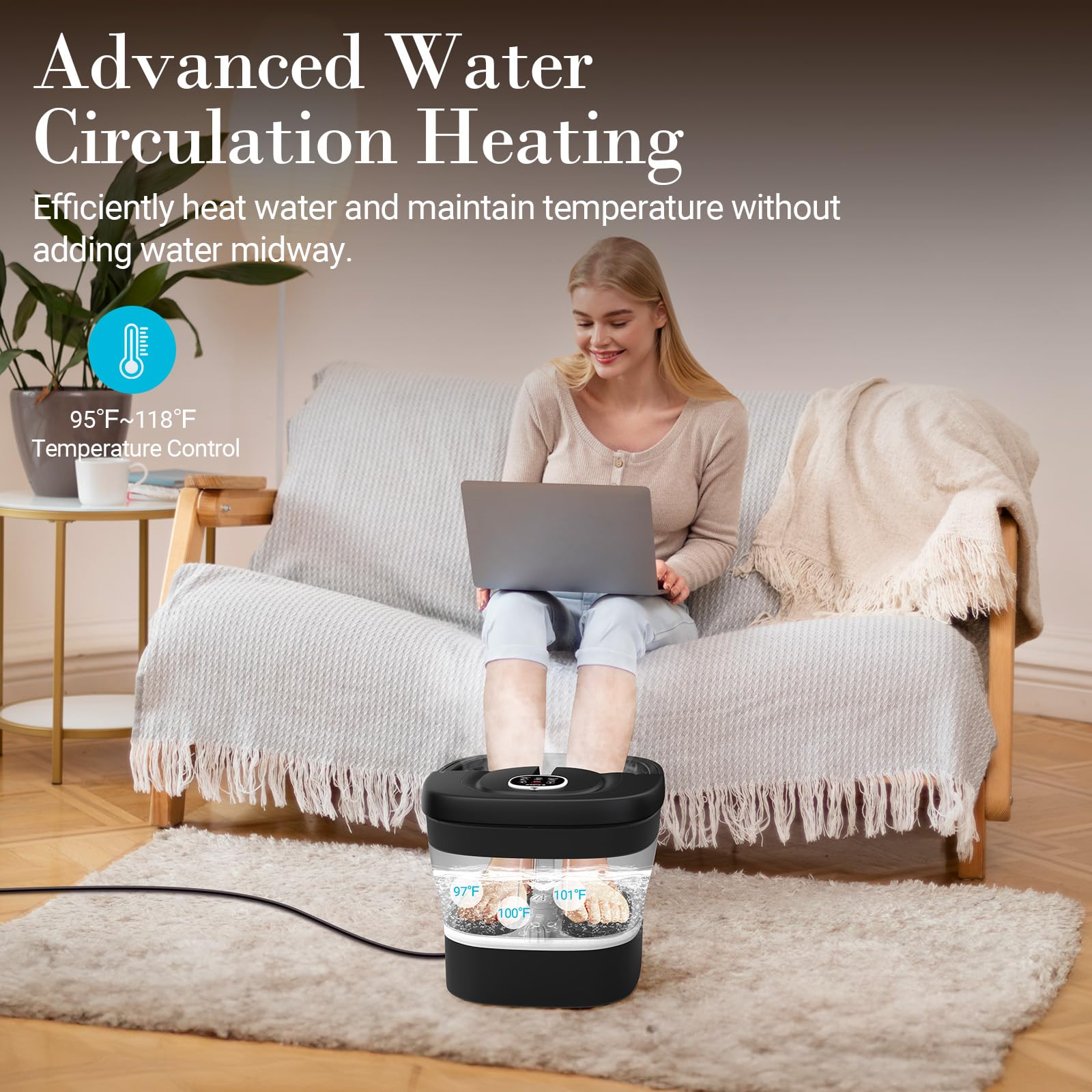 CuPiLo Foot Spa Bath Massager remote-control enables hands-free operation during a soak.