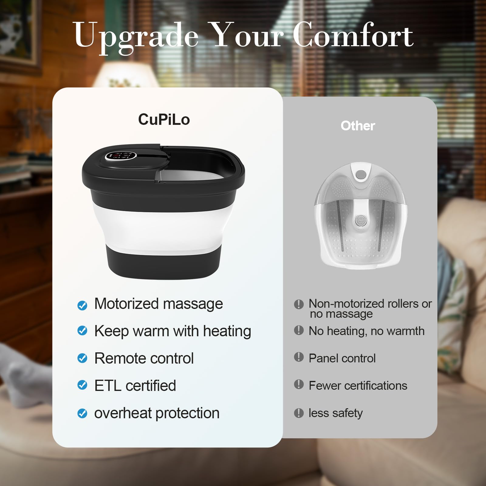 CuPiLo Foot Spa Bath Massager timer controls 10–60 minute sessions.