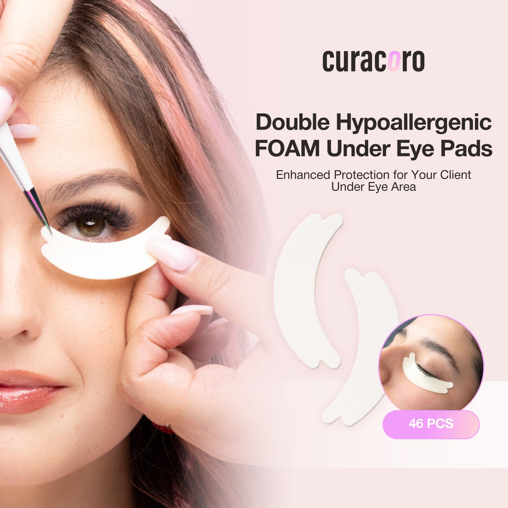 Curacoro double foam eye pads emphasize soft multi-layer cushioning for comfortable lash applications