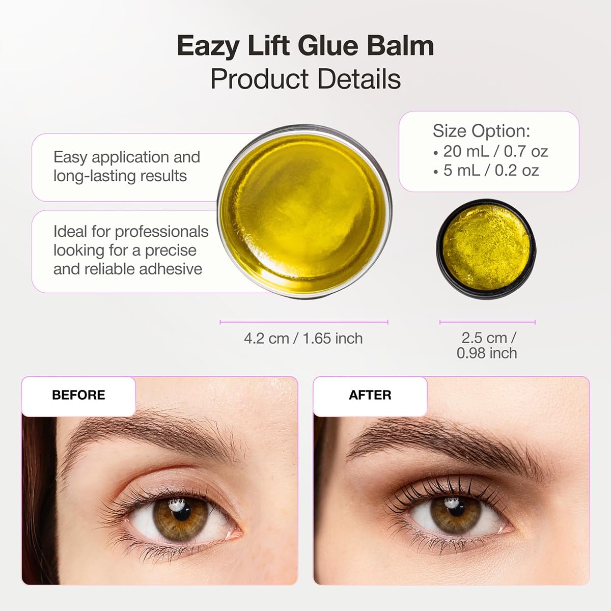 CURACORO Eazy Lash Lift Glue Balm comes in a compact 20ml tube for versatility.