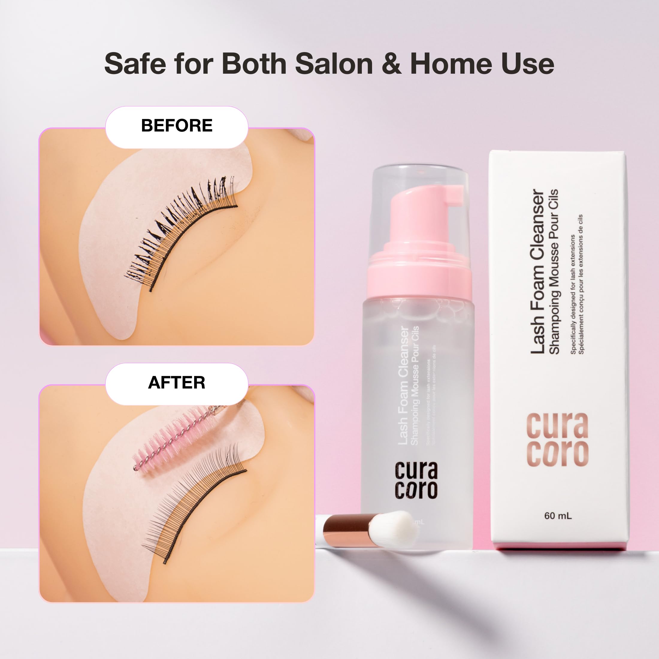 CURACORO eyelash cleanser brow-lamination-compatible—safe for multiple lash services