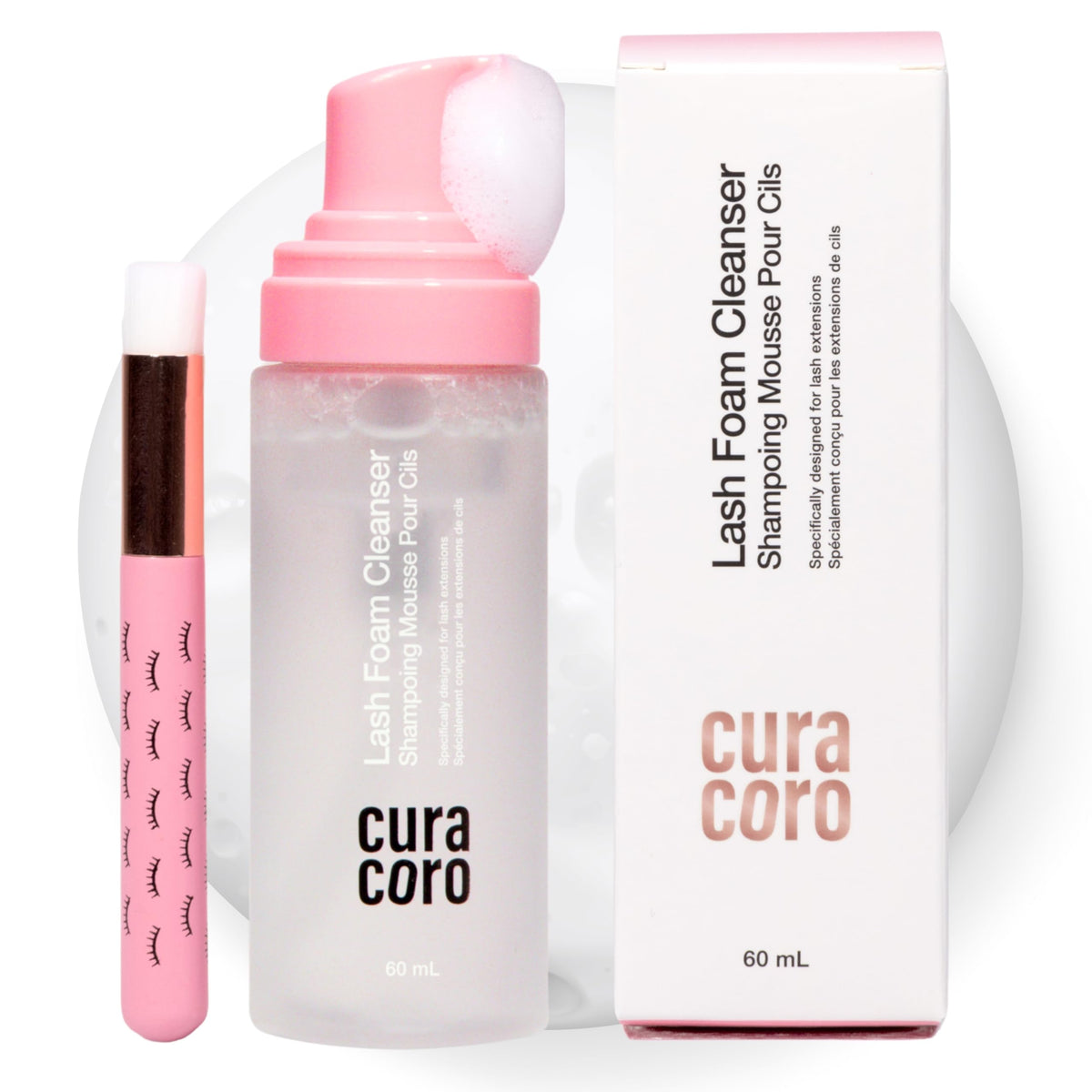 CURACORO eyelash cleanser unscented bottle—gentle formula for sensitive skin and lash safety