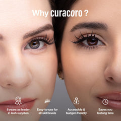 Curacoro eyelash glue in black bottle signals professional-grade bonding precision.