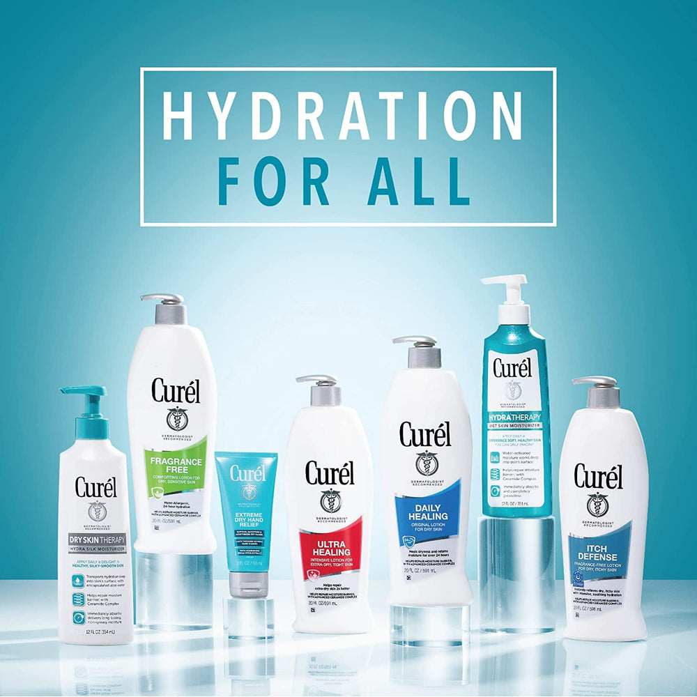 Curél hand close-up demonstrates relief for over-washed dry hands.