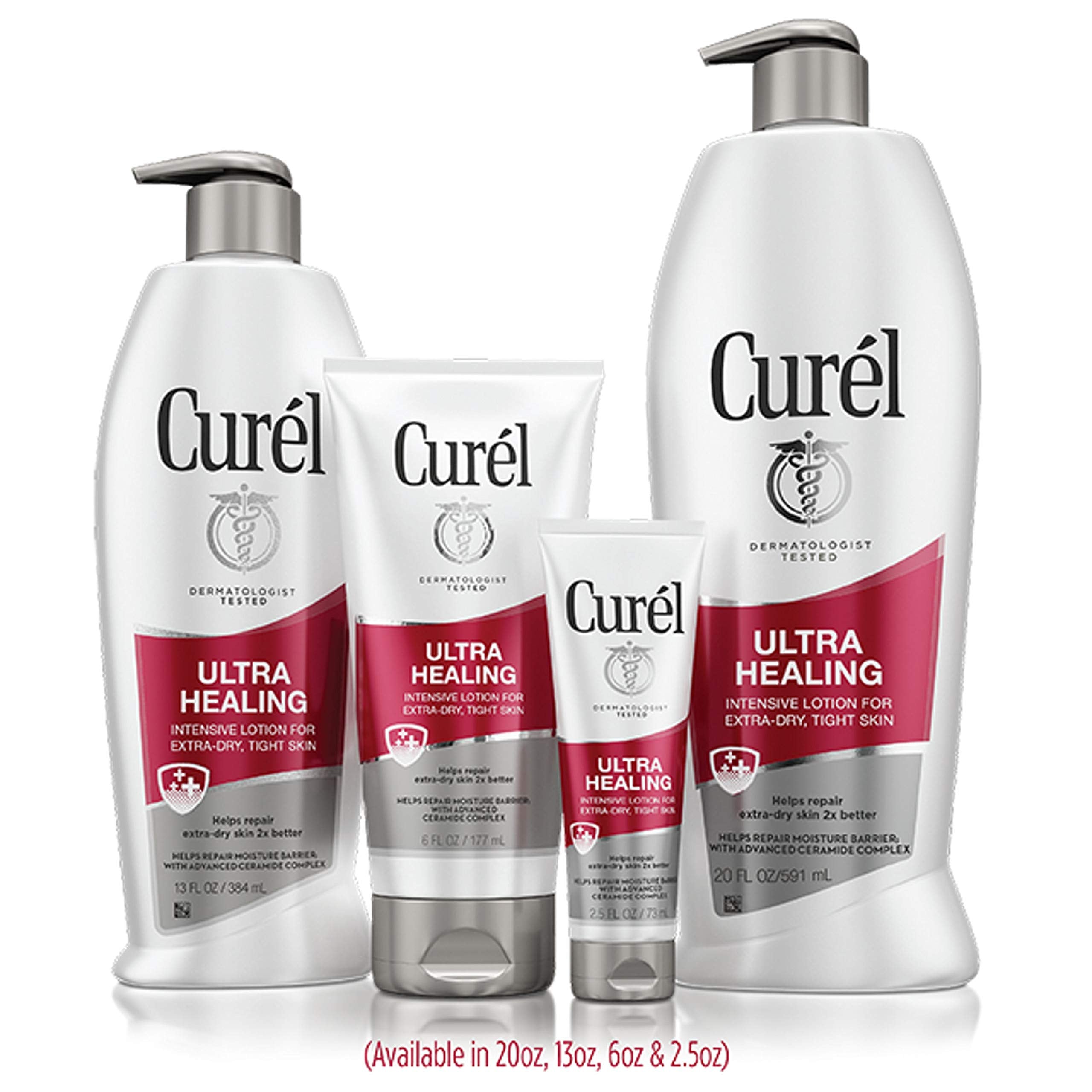 Curel Ultra Healing Lotion container highlight showing Advanced Ceramide Complex benefits