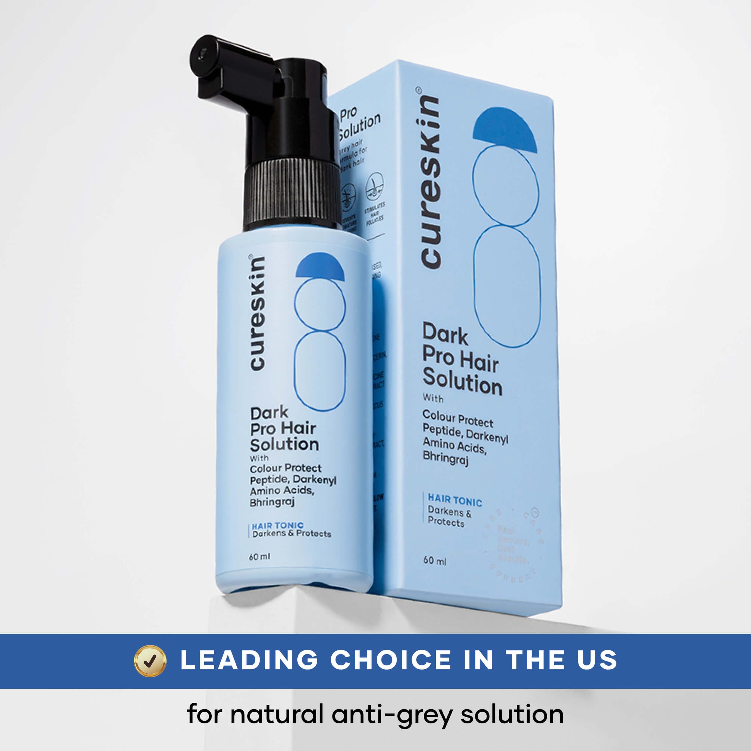 Cureskin Anti Grey Hair Serum before-after image hints color enhancement over time.