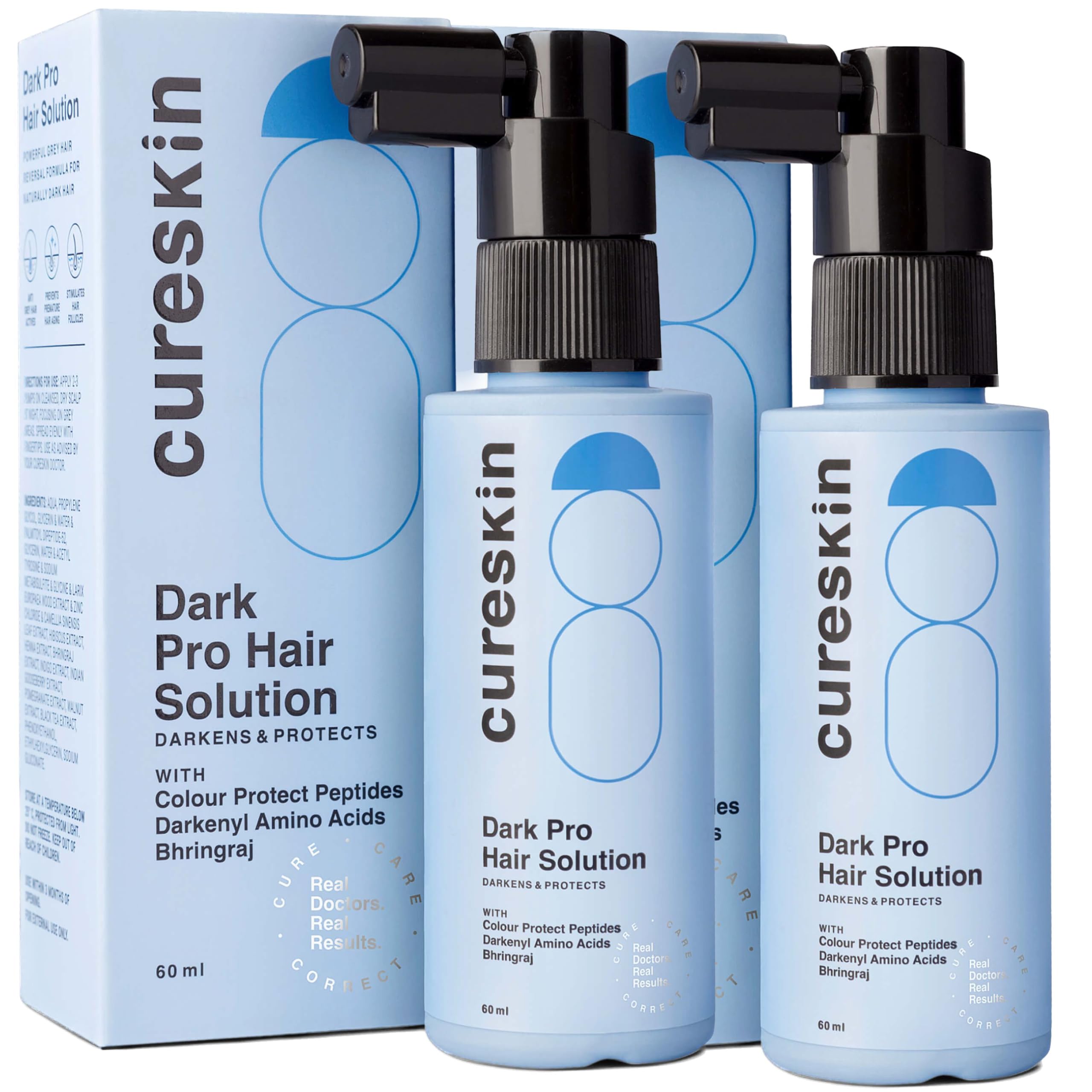 Cureskin Anti Grey Hair Serum bottle shows lightweight formula for gradual color restoration