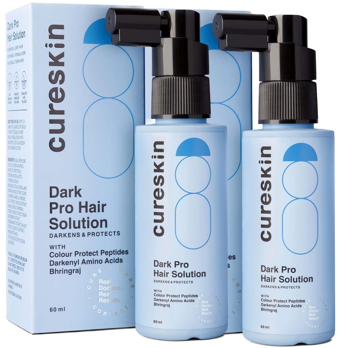 Cureskin Anti Grey Hair Serum bottle shows lightweight formula for gradual color restoration