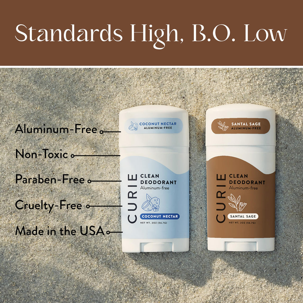 Curie deodorant application stick shown for smooth daily use.